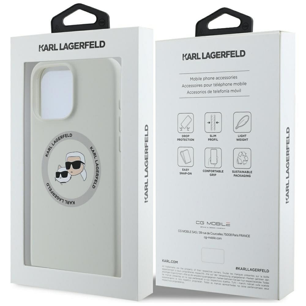 KARL LAGERFELD case for IPHONE 16 Pro compatible with MagSafe KLHMP16LSKCHTCE (Silicone KC Heads) beige