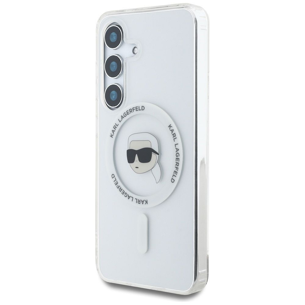 KARL LAGERFELD case for SAMSUNG S25 KLHMS25SHLSKIH (Magnetic IML Metal K. Heads) white