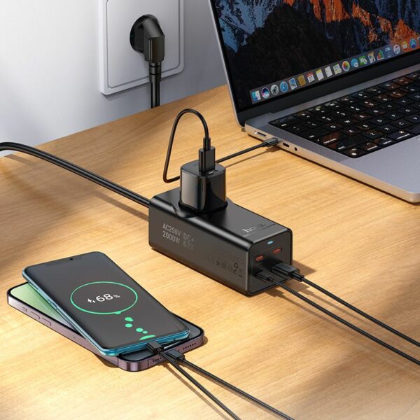 HOCO extension cord 1 socket + USB A + 3 x Type C PD QC3.0 3A 67W NS9 2 m black