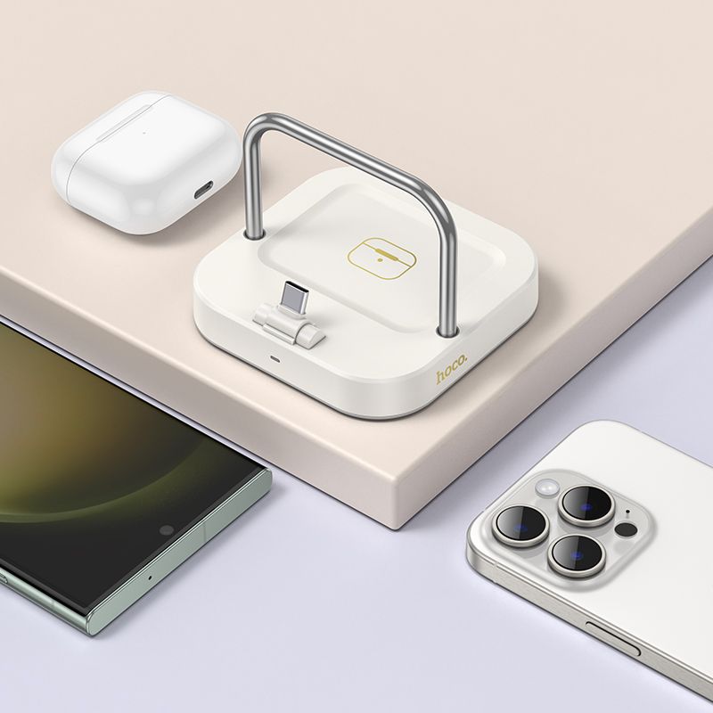 e43a2e9dd14a7a7f131bee5bd66440f8 HOCO desktop charger 2in1 Type C + wireless charging 5W PD QC 3A 30W CQ16B milky white