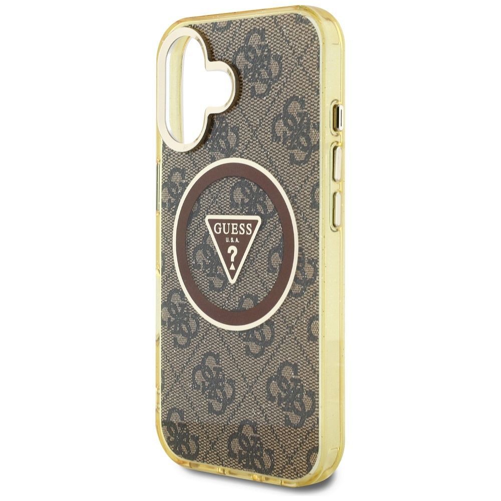 GUESS case for IPHONE 16 compatible with MagSafe GUHMP16SHG4PRTGW (IML Metal Glitter 4G Circle Triangle) brown