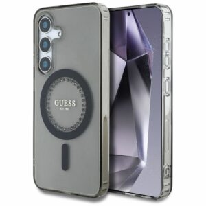 Θήκη Κινητού GUESS για Samsung S25 Μαύρη με Μαγνητικό Κούμπωμα & Στρας
