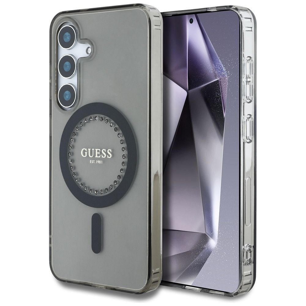 Θήκη Κινητού GUESS για Samsung S25 Μαύρη με Μαγνητικό Κούμπωμα & Στρας
