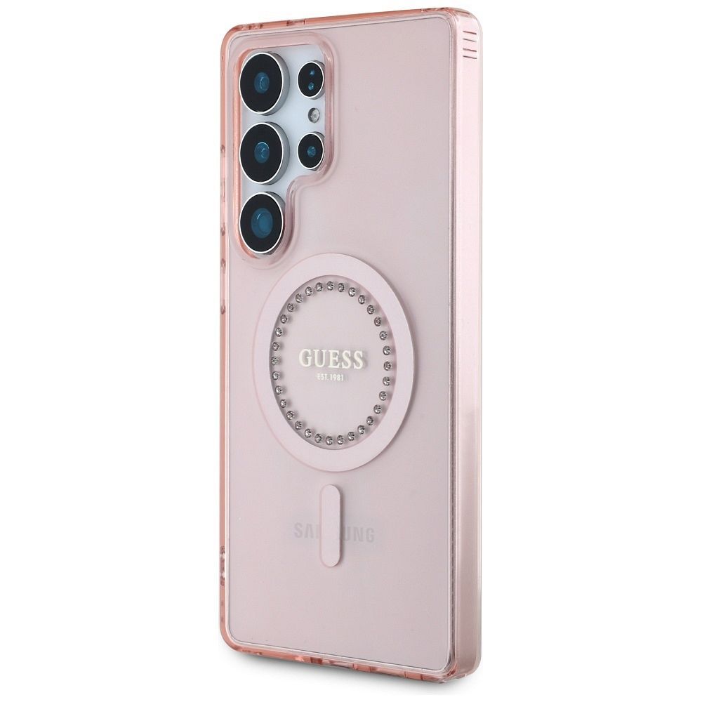 Θήκη Κινητού GUESS για Samsung S25 Ultra Ροζ με Μαγνητικό Κούμπωμα & Στρας