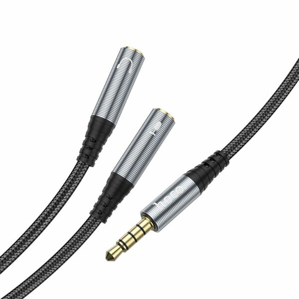 HOCO cable AUX 2in1 Jack 3,5 mm (male) to 2 x Jack 3,5 mm (female) UPA21 0,25 m metal gray