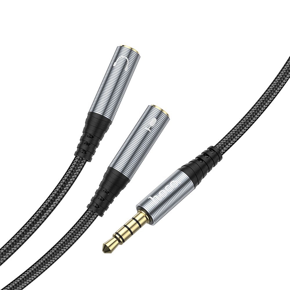HOCO cable AUX 2in1 Jack 3,5 mm (male) to 2 x Jack 3,5 mm (female) UPA21 0,25 m metal gray