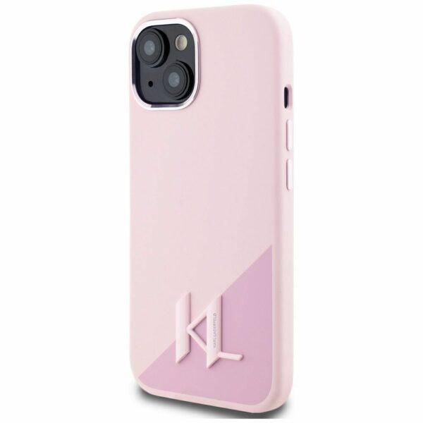 KARL LAGERFELD case for IPHONE 15 compatible with MagSafe KLHMP15SSCMKMPCP (Silicone Initial Metal Logo) pink