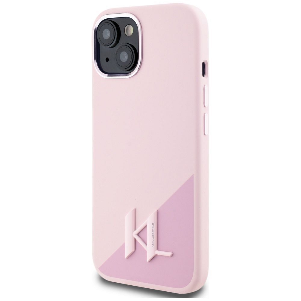 KARL LAGERFELD case for IPHONE 15 compatible with MagSafe KLHMP15SSCMKMPCP (Silicone Initial Metal Logo) pink