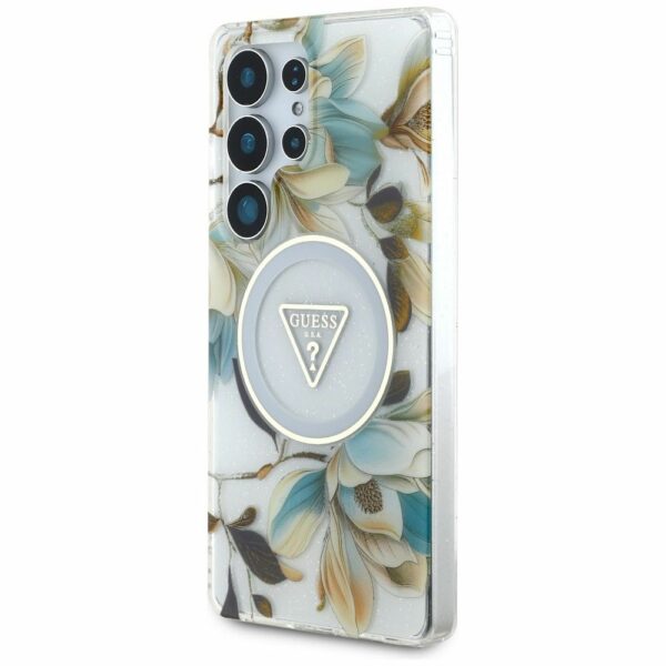 Θήκη Κινητού GUESS Samsung S25 Ultra Λευκή με Γκλίτερ & Λουλούδια