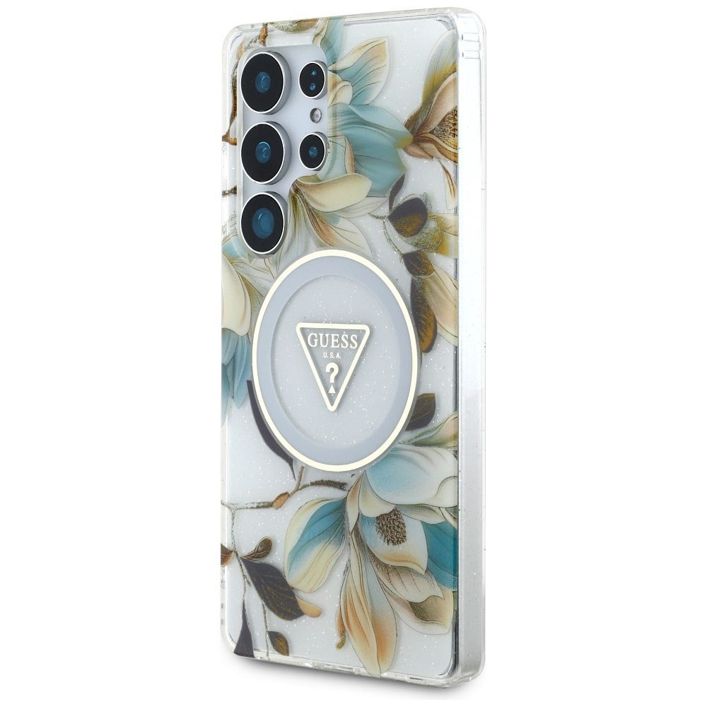 Θήκη Κινητού GUESS Samsung S25 Ultra Λευκή με Γκλίτερ & Λουλούδια