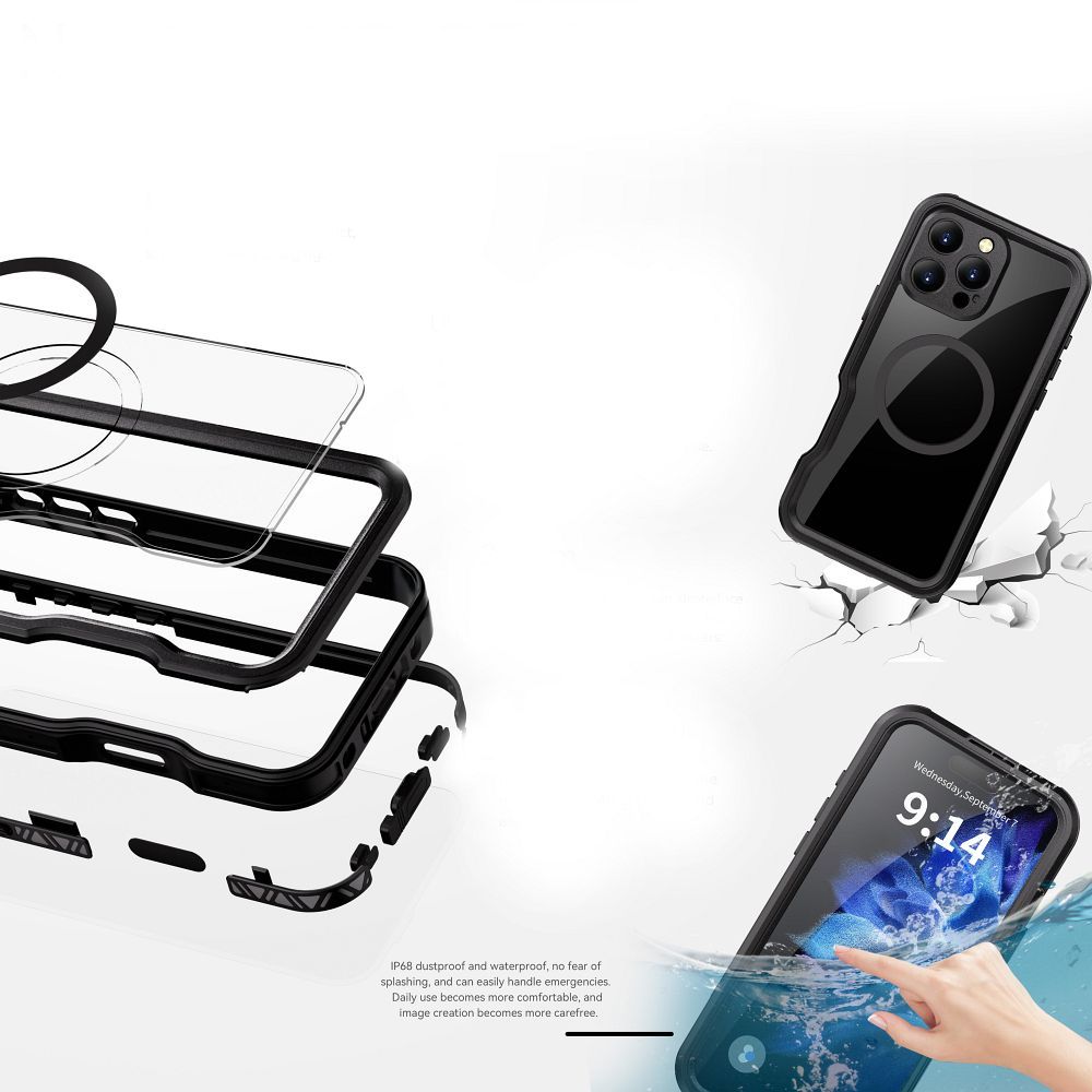 Waterproof case SHELLBOX GT compatible with MagSafe for IPHONE 16 Pro Max black
