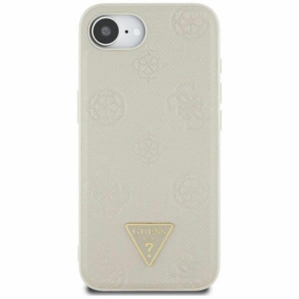 GUESS case for IPHONE 16e (SE 4 2025) compatible with MagSafe GUHMPSE4PGBTME (Grained PU Hot Stamp Peony Triangle Logo) beige