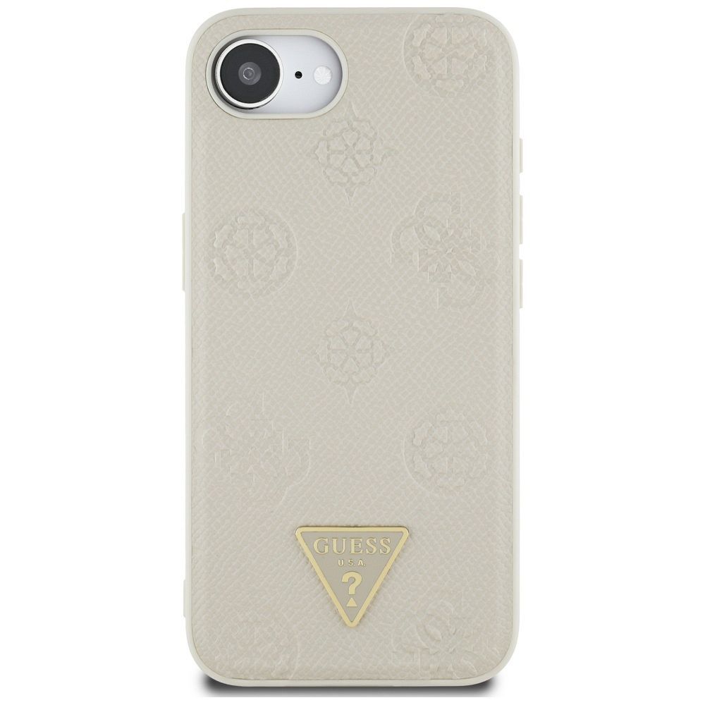 GUESS case for IPHONE 16e (SE 4 2025) compatible with MagSafe GUHMPSE4PGBTME (Grained PU Hot Stamp Peony Triangle Logo) beige