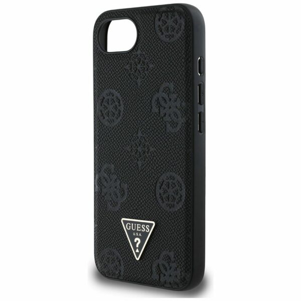 GUESS case for IPHONE 16e (SE 4 2025) compatible with MagSafe GUHMPSE4PGBTMK (Grained PU Hot Stamp Peony Triangle Logo) black