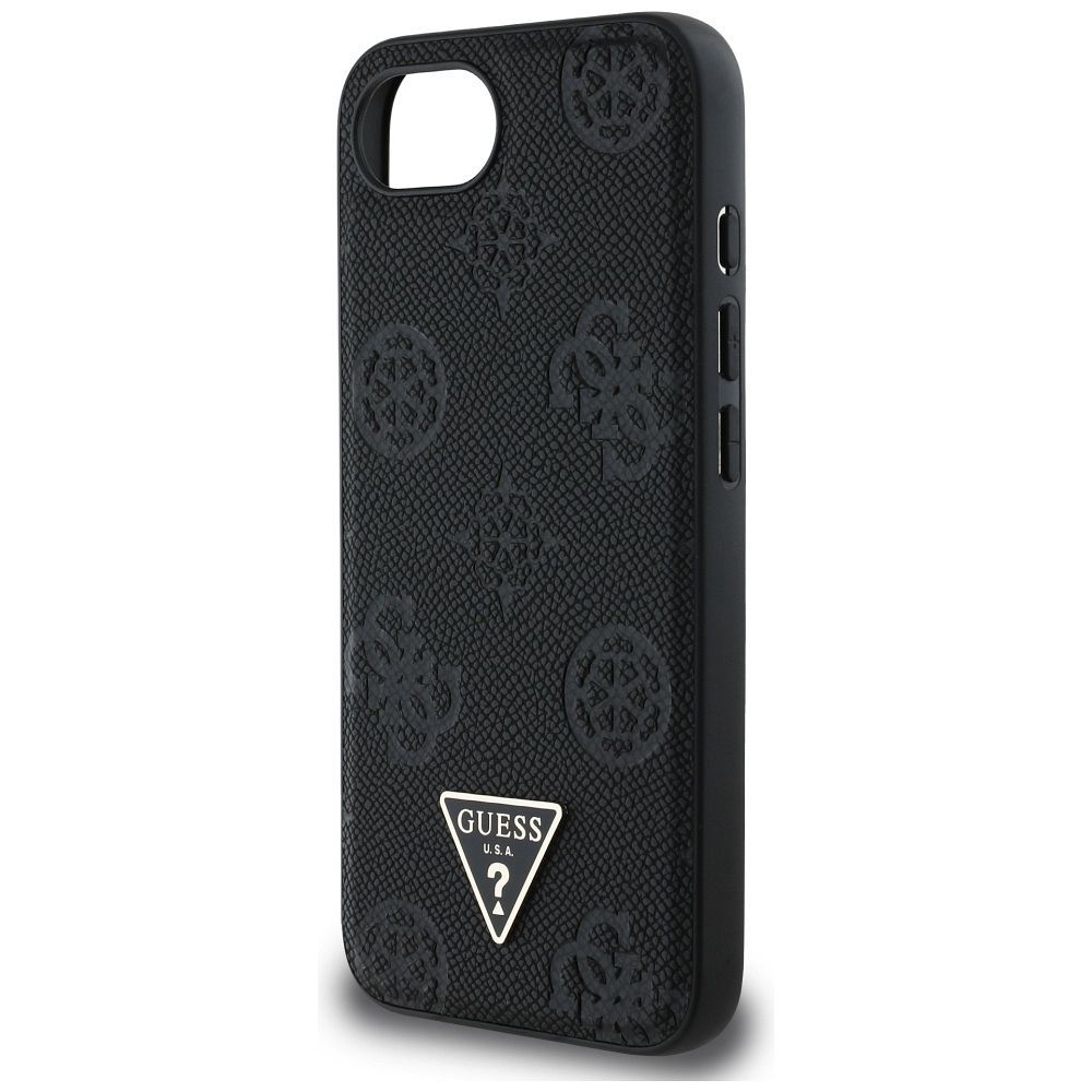 GUESS case for IPHONE 16e (SE 4 2025) compatible with MagSafe GUHMPSE4PGBTMK (Grained PU Hot Stamp Peony Triangle Logo) black