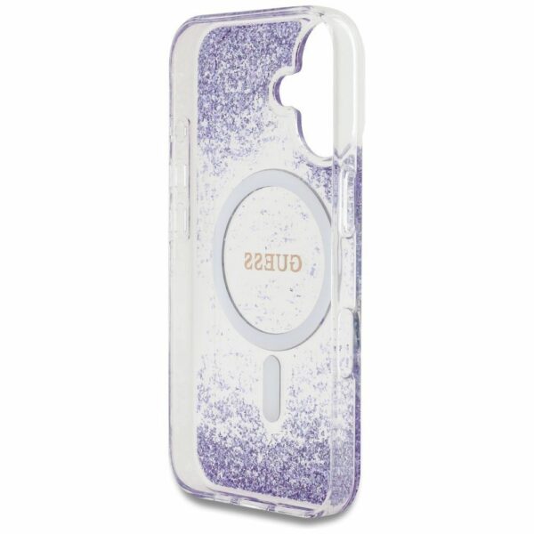 GUESS case for IPHONE 16 compatible with MagSafe GUHMP16SRGRGEU (Resin Bottom Glitter) purple