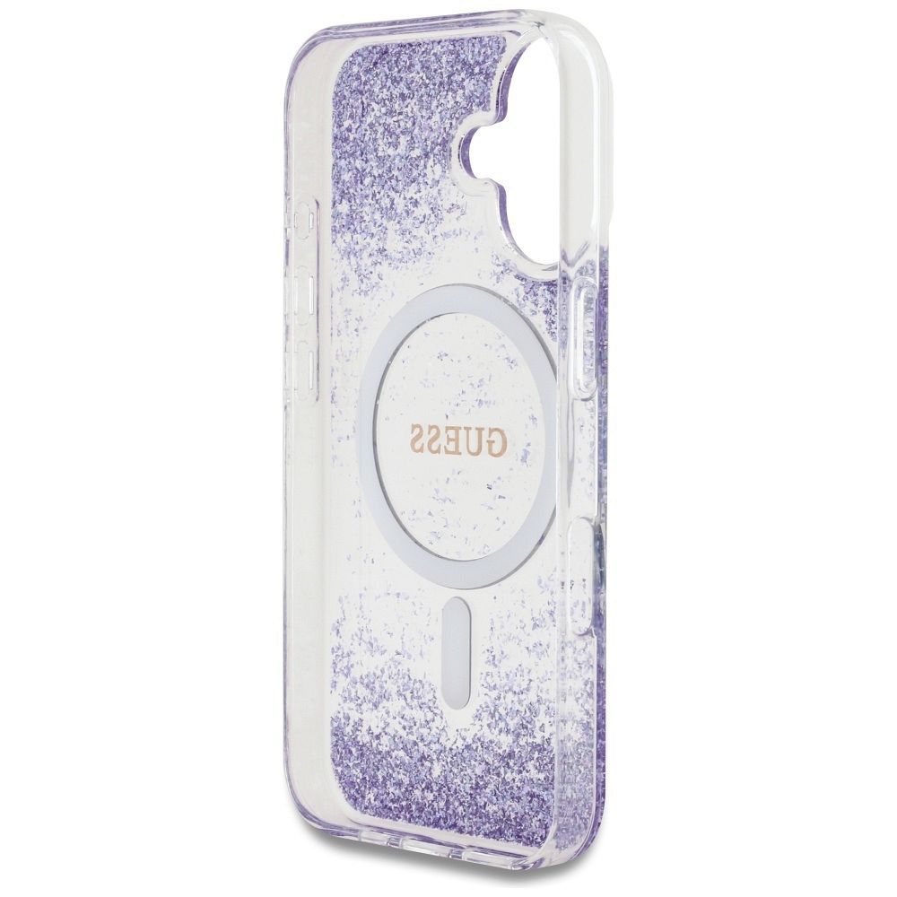 GUESS case for IPHONE 16 compatible with MagSafe GUHMP16SRGRGEU (Resin Bottom Glitter) purple