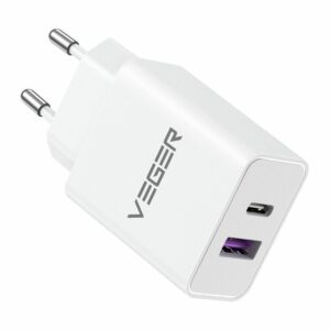 Φορτιστής Ταξιδίου VEGER USB A Type C PD QC3.0 65W Λευκός TCE650