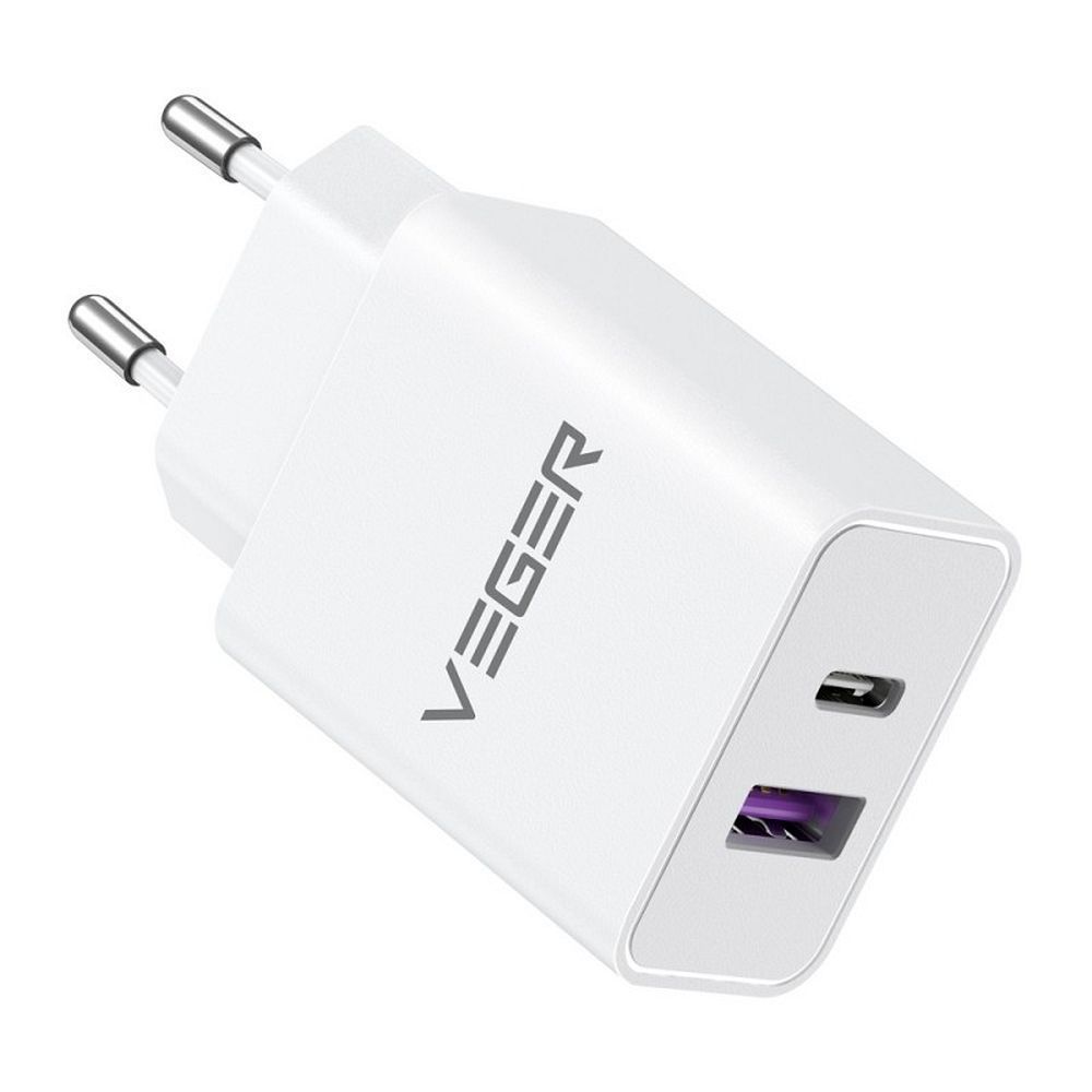 Φορτιστής Ταξιδίου VEGER USB A Type C PD QC3.0 65W Λευκός TCE650