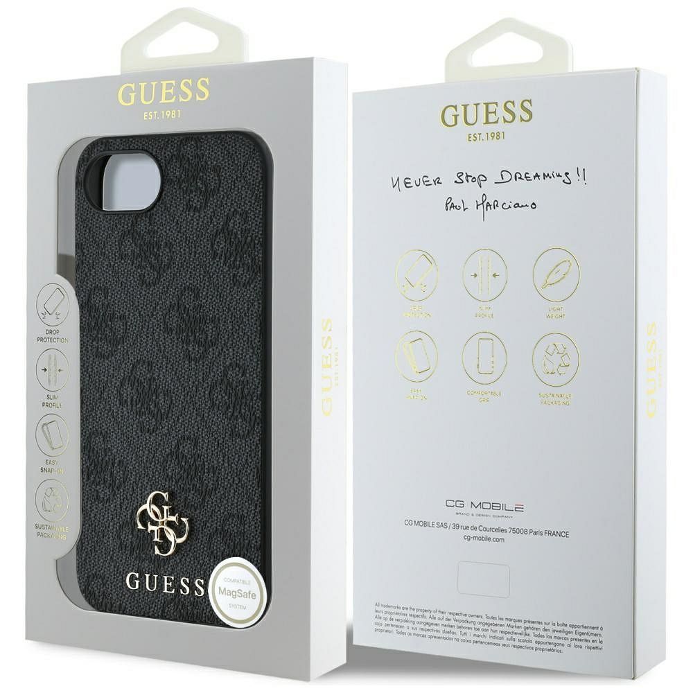 GUESS case for IPHONE 16e (SE 4 2025) compatible with MagSafe GUHMPSE4P4SM4MK (PU 4G Small 4G and Classic) black