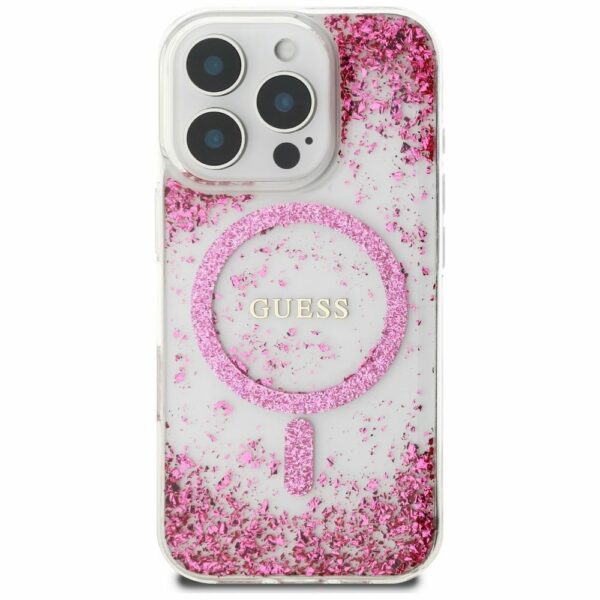 GUESS case for IPHONE 16 Pro compatible with MagSafe GUHMP16LRGRGEP (Resin Bottom Glitter) pink
