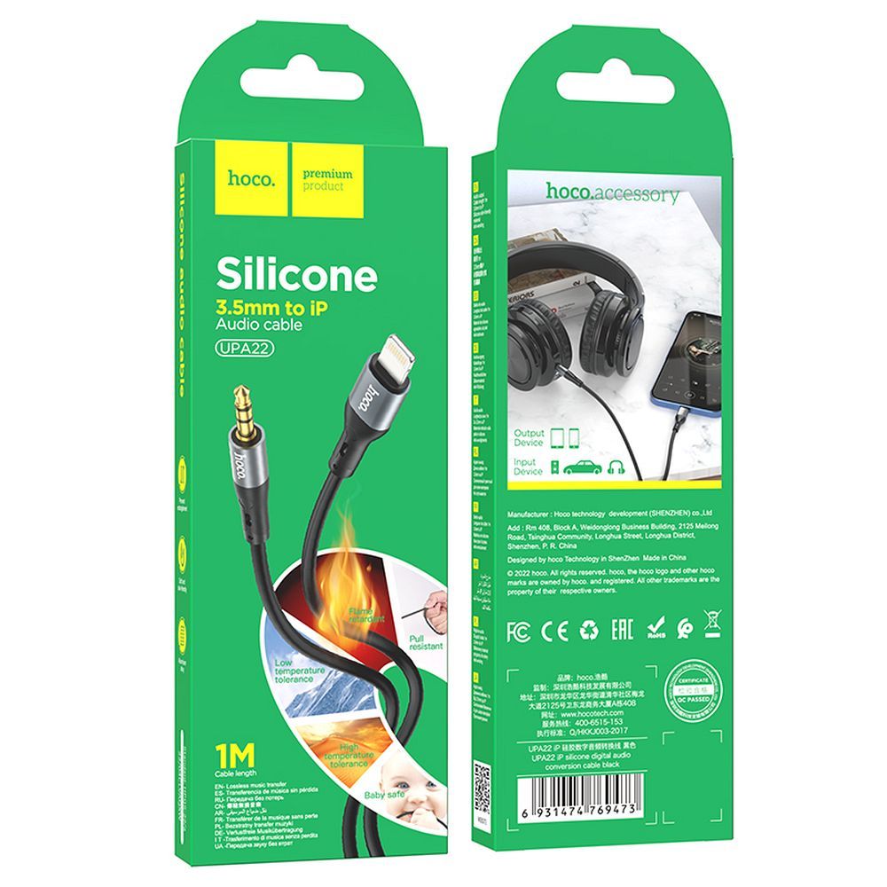 HOCO cable AUX Jack 3,5 mm to Lightning UPA22 1 m black