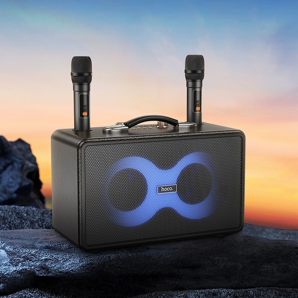 HOCO karaoke set wireless speaker + 2 x wireless microphones LED 40W HA8 black