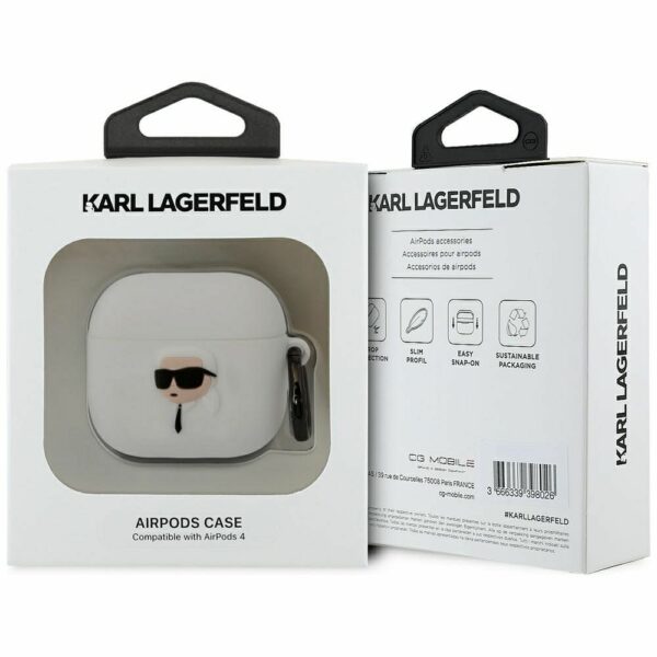 KARL LAGERFELD case for APPLE AirPods 4 KLA4RUNIKH (3D SIL NFT K) white