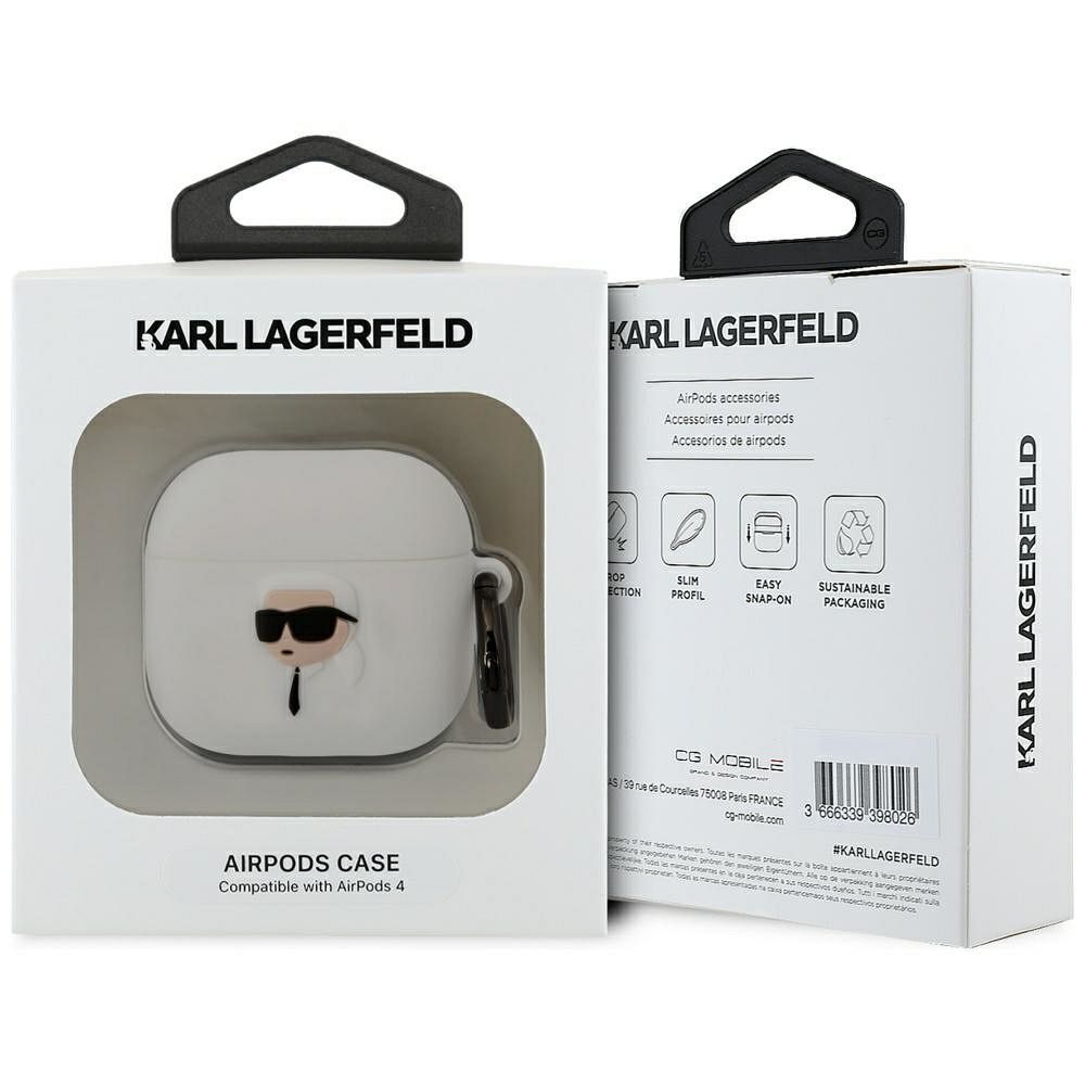 KARL LAGERFELD case for APPLE AirPods 4 KLA4RUNIKH (3D SIL NFT K) white