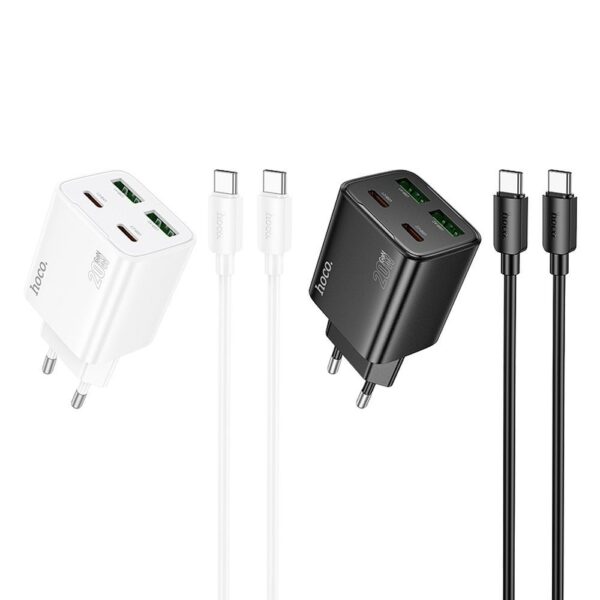 HOCO charger 2 x Type C + 2 x USB A + cable Type C to Type C PD QC3.0 3A 20W N55 white