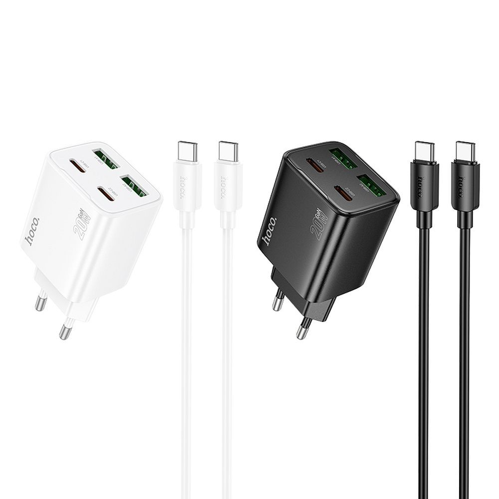 HOCO charger 2 x Type C + 2 x USB A + cable Type C to Type C PD QC3.0 3A 20W N55 white