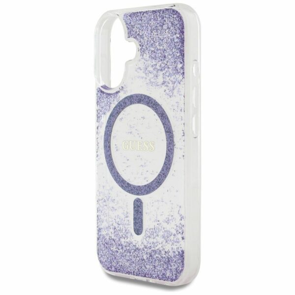 GUESS case for IPHONE 16 compatible with MagSafe GUHMP16SRGRGEU (Resin Bottom Glitter) purple