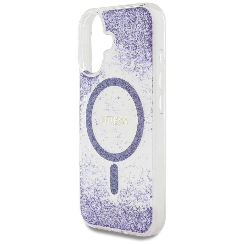GUESS case for IPHONE 16 compatible with MagSafe GUHMP16SRGRGEU (Resin Bottom Glitter) purple