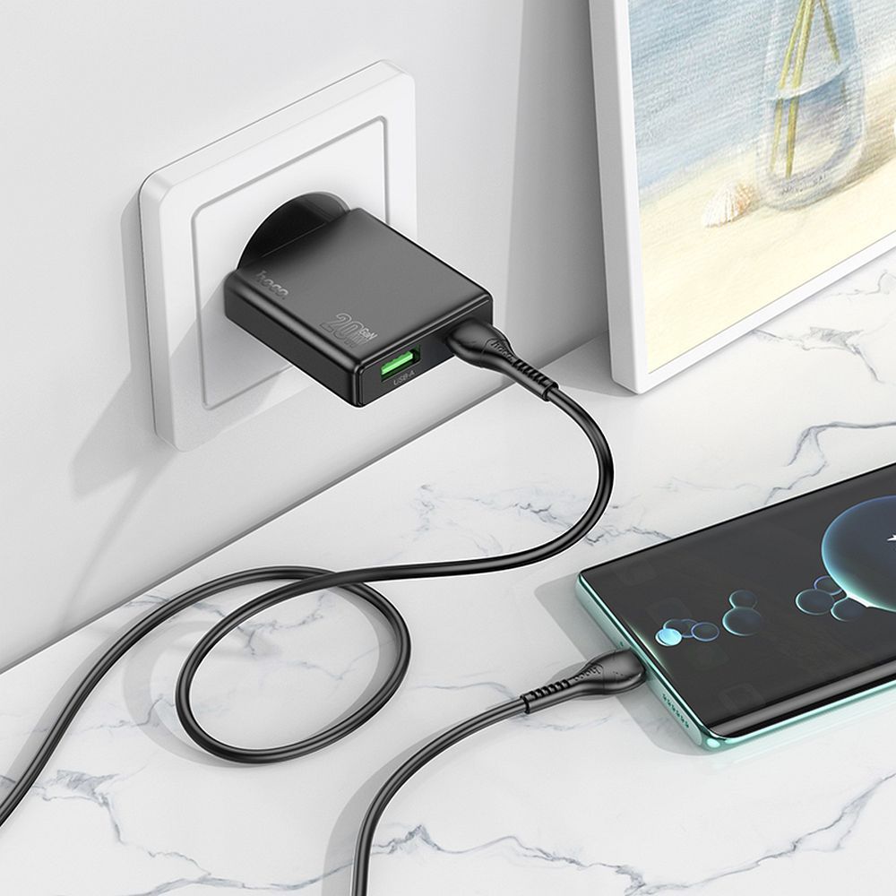 HOCO slim wall charger USB A + Type C PD QC3.0 3A 20W N38 black