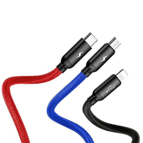 Καλώδιο Φόρτισης Baseus 3 σε 1 (Micro USB, Lightning, Type-C) 3.5A 1.2m Μαύρο