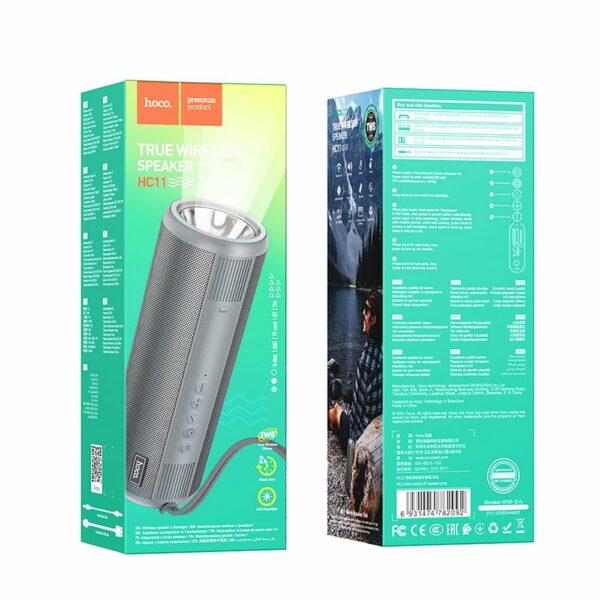 HOCO bluetooth / wireless speaker + flashlight HC11 Bora sports grey