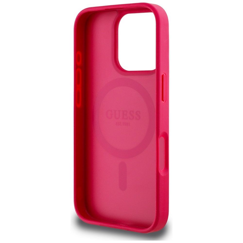 GUESS case for IPHONE 16 Pro compatible with MagSafe GUHMP16LPGNMPLMF (PU Grained Flowers Classic Logo) fuschia