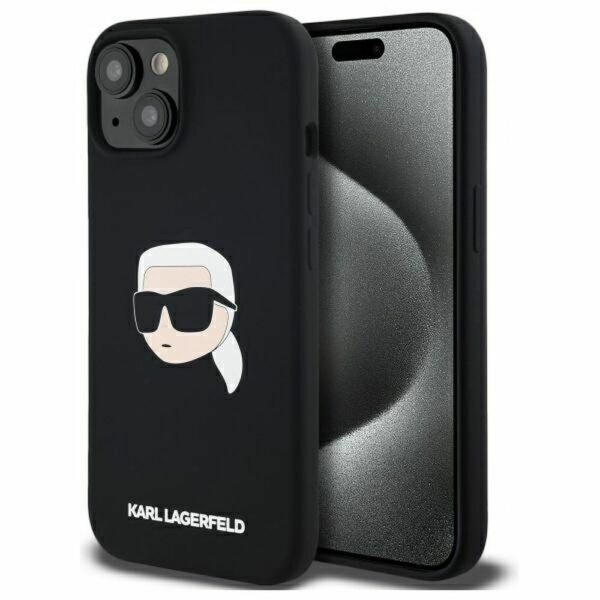 KARL LAGERFELD case for IPHONE 15 compatible with MagSafe KLHMP15SSKHPPLK (SIL KL Head Print) black