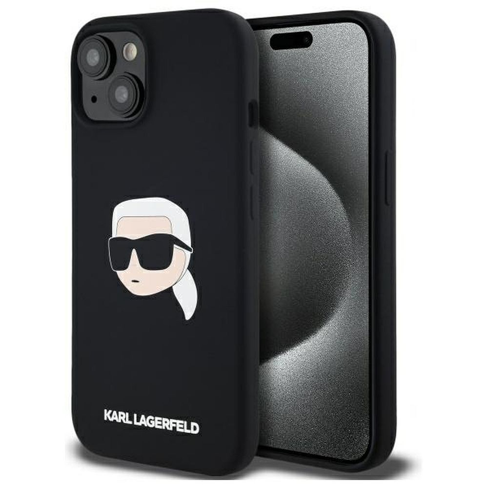 KARL LAGERFELD case for IPHONE 15 compatible with MagSafe KLHMP15SSKHPPLK (SIL KL Head Print) black