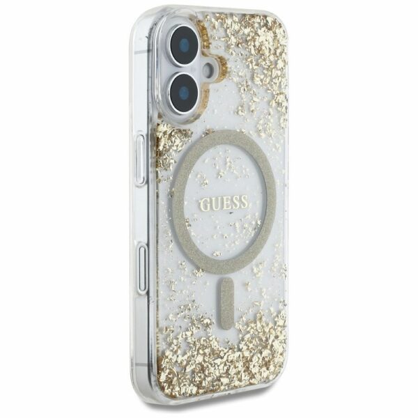 GUESS case for IPHONE 16 compatible with MagSafe GUHMP16SRGRGED (Resin Bottom Glitter) gold