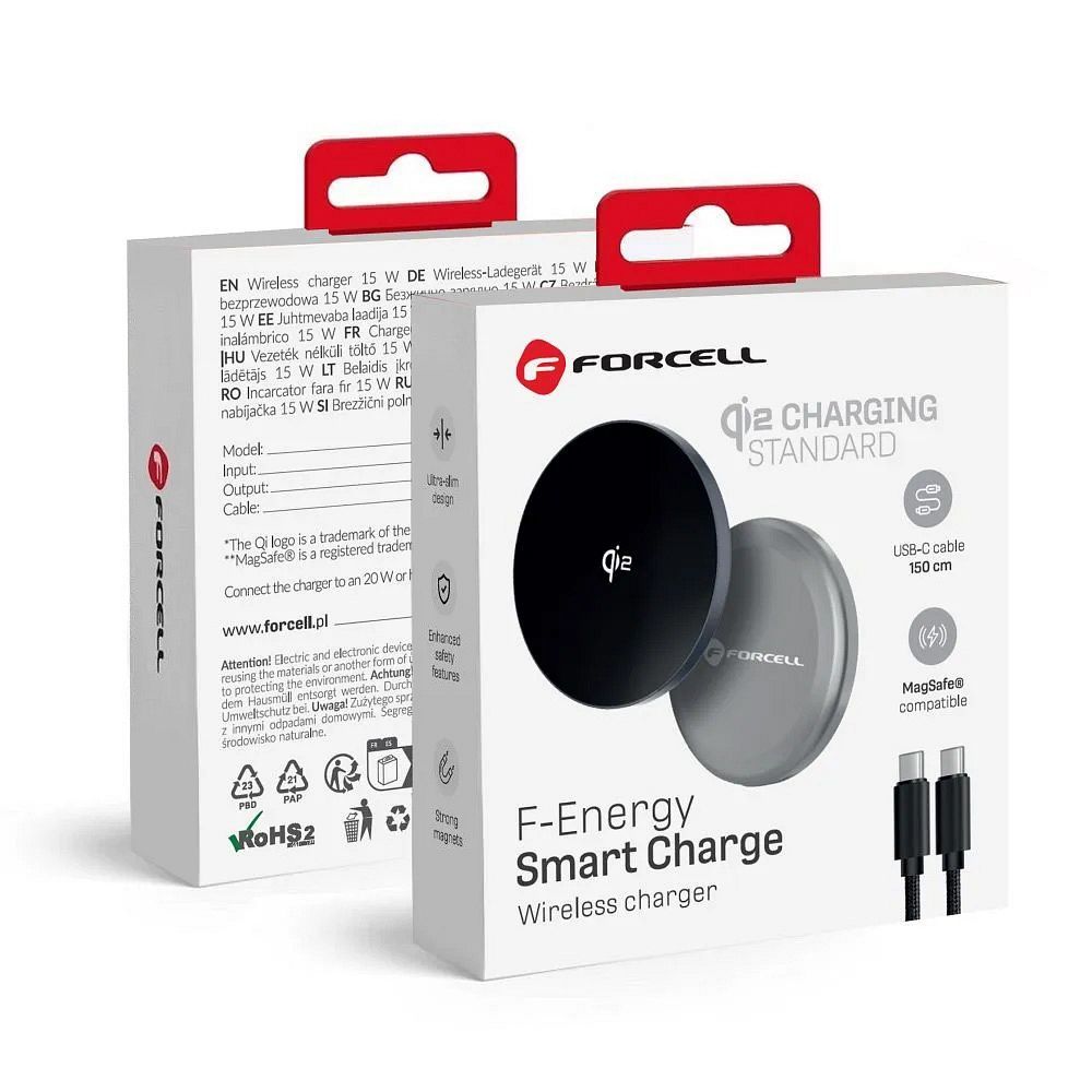 Ασύρματος Φορτιστής MagSafe FORCELL Qi2 15W με Αποσπώμενο Καλώδιο - Ασημί
