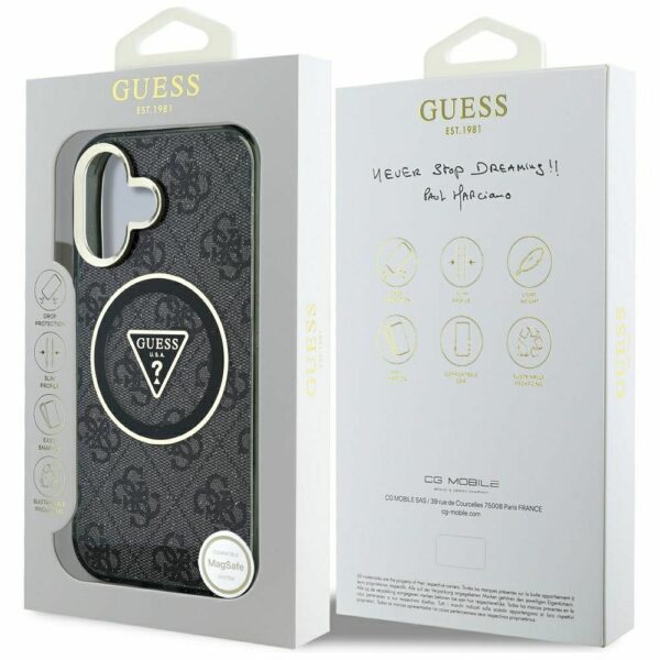 GUESS case for IPHONE 16 compatible with MagSafe GUHMP16SHG4PRTGK (IML Metal Glitter 4G Circle Triangle) black