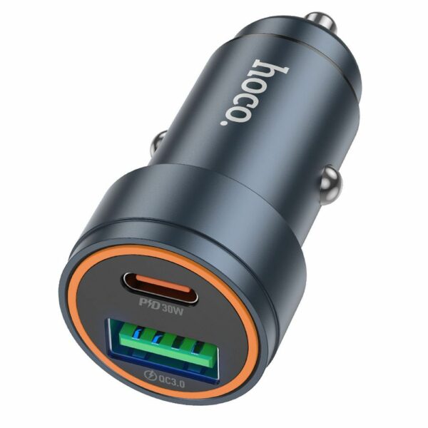 HOCO car charger USB A + Type C PD QC3.0 3A 30W Z57A metal gray