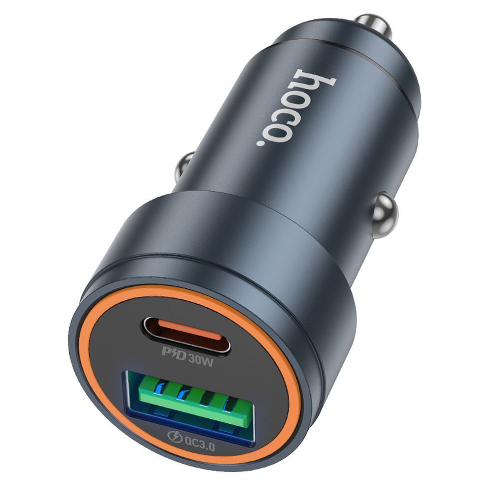 HOCO car charger USB A + Type C PD QC3.0 3A 30W Z57A metal gray