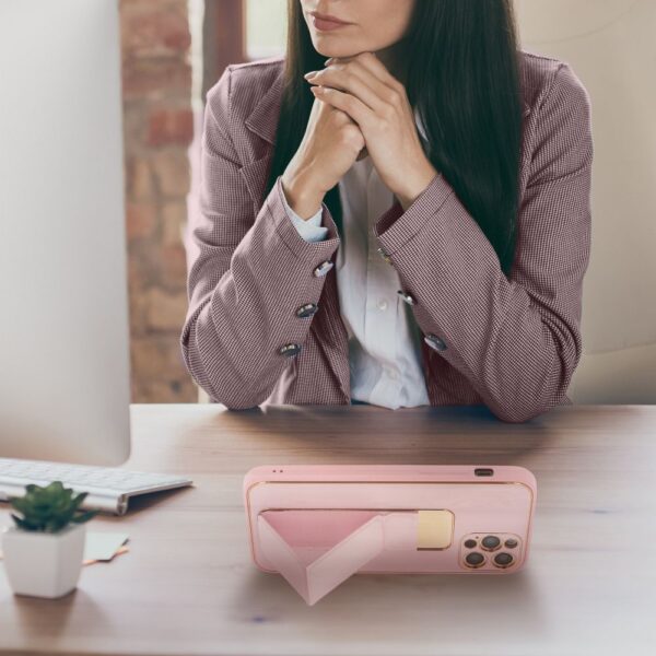 LEATHER CASE KICKSTAND for IPHONE 15 Plus pink