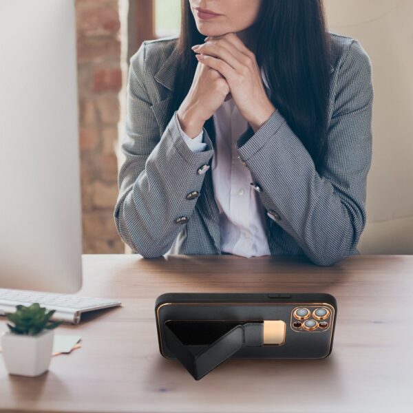 LEATHER CASE KICKSTAND for IPHONE 15 Plus black