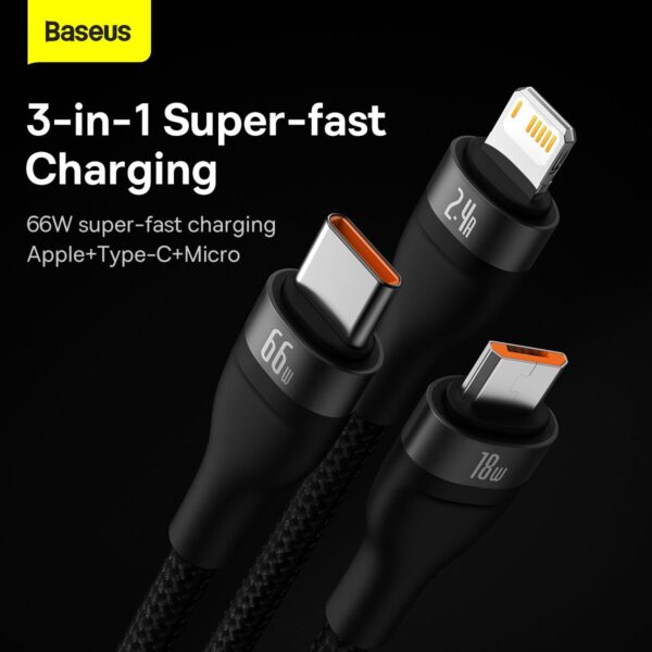 BASEUS cable USB 3in1 Flash Series USB-C micro USB Lightning 66W CASS040001 1.2m black