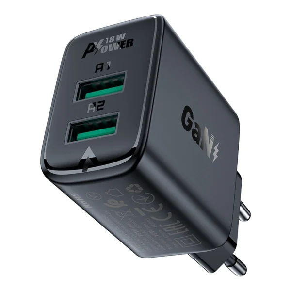Acefast charger 2x USB 18W QC 3.0, AFC, FCP black (A33 black)eng