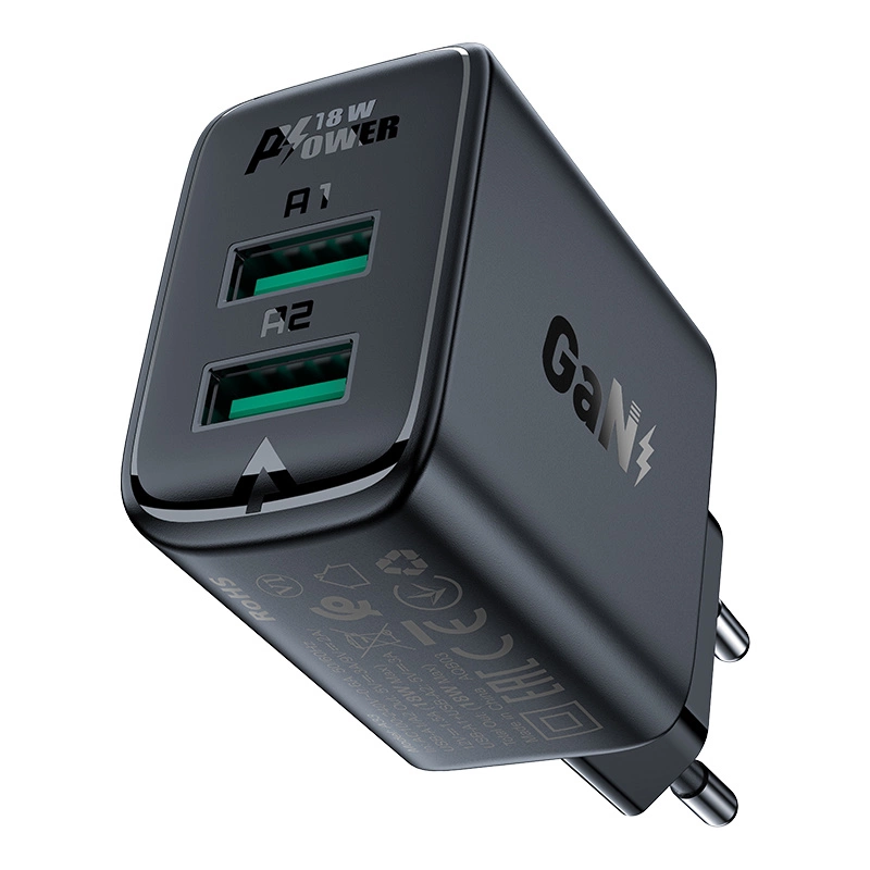 Acefast charger 2x USB 18W QC 3.0, AFC, FCP black (A33 black)eng