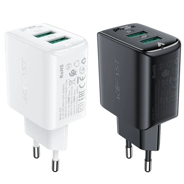Acefast charger 2x USB 18W QC 3.0, AFC, FCP black (A33 black)eng